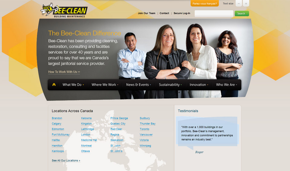 Bee Clean home page screenshot