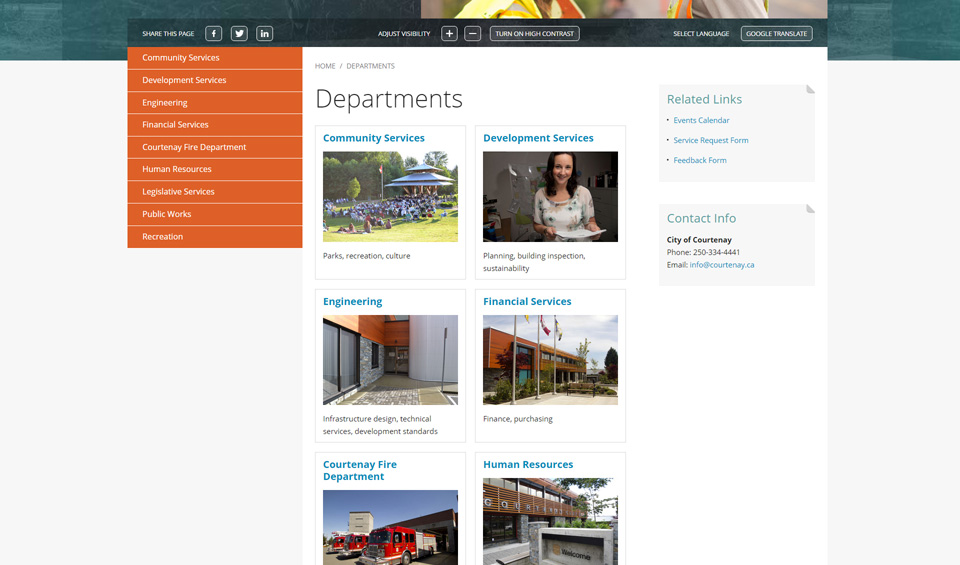 courtenay departments page screenshot