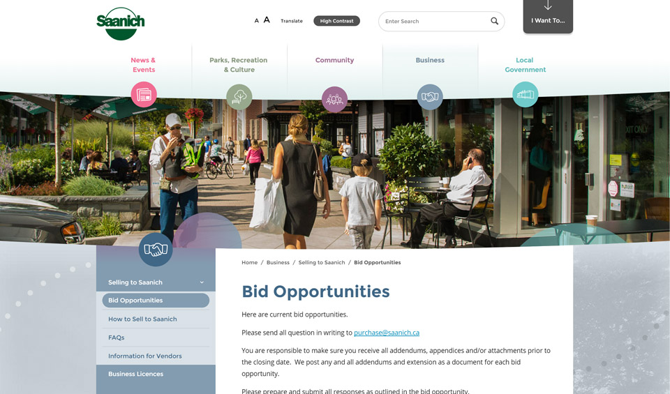 saanich bid opportunities page screenshot
