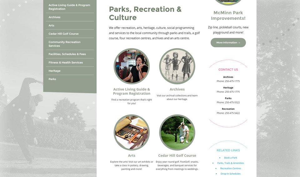 saanich parks recreation page screenshot