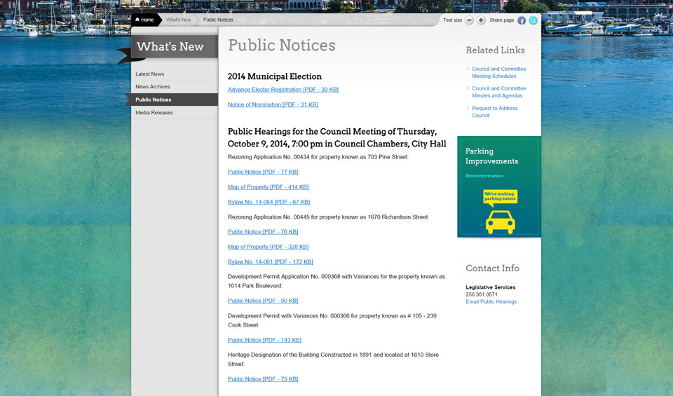 Victoria public notices page screenshot